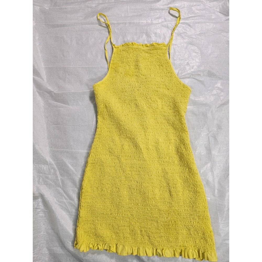 Free People Yellow Smocked Mini Dress Resort Vacation Cut Outs XS Cotton
